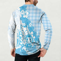 Blue Palaka Hawaiian And Japanese Button Sweatshirt Maneki Neko And Sakura Bloom DT05 - Polynesian Pride