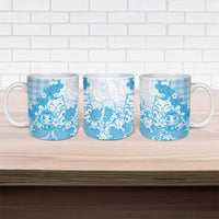 Blue Palaka Hawaiian And Japanese Ceramic Mug Maneki Neko And Sakura Bloom DT05 - Polynesian Pride