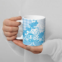 Blue Palaka Hawaiian And Japanese Ceramic Mug Maneki Neko And Sakura Bloom DT05 - Polynesian Pride