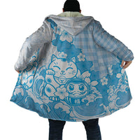 Blue Palaka Hawaiian And Japanese Cloak Maneki Neko And Sakura Bloom DT05 - Polynesian Pride