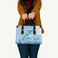 Blue Palaka Hawaiian And Japanese Leather Bag Maneki Neko And Sakura Bloom DT05 - Polynesian Pride