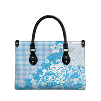 Blue Palaka Hawaiian And Japanese Leather Bag Maneki Neko And Sakura Bloom DT05 - Polynesian Pride