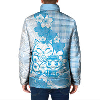 Blue Palaka Hawaiian And Japanese Padded Jacket Maneki Neko And Sakura Bloom DT05 - Polynesian Pride