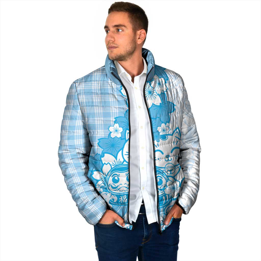 Blue Palaka Hawaiian And Japanese Padded Jacket Maneki Neko And Sakura Bloom DT05 - Polynesian Pride