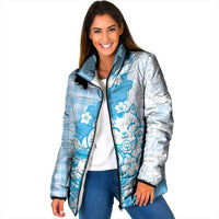 Blue Palaka Hawaiian And Japanese Padded Jacket Maneki Neko And Sakura Bloom DT05 Women Blue - Polynesian Pride