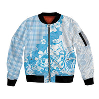 Blue Palaka Hawaiian And Japanese Sleeve Zip Bomber Jacket Maneki Neko And Sakura Bloom DT05 Unisex Blue - Polynesian Pride