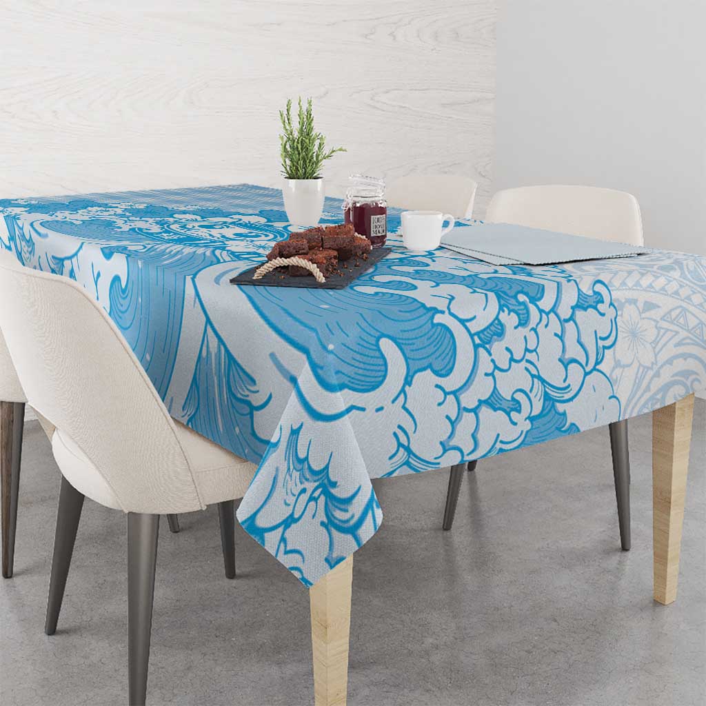 Blue Palaka Hawaiian And Japanese Tablecloth Maneki Neko And Sakura Bloom DT05 - Polynesian Pride