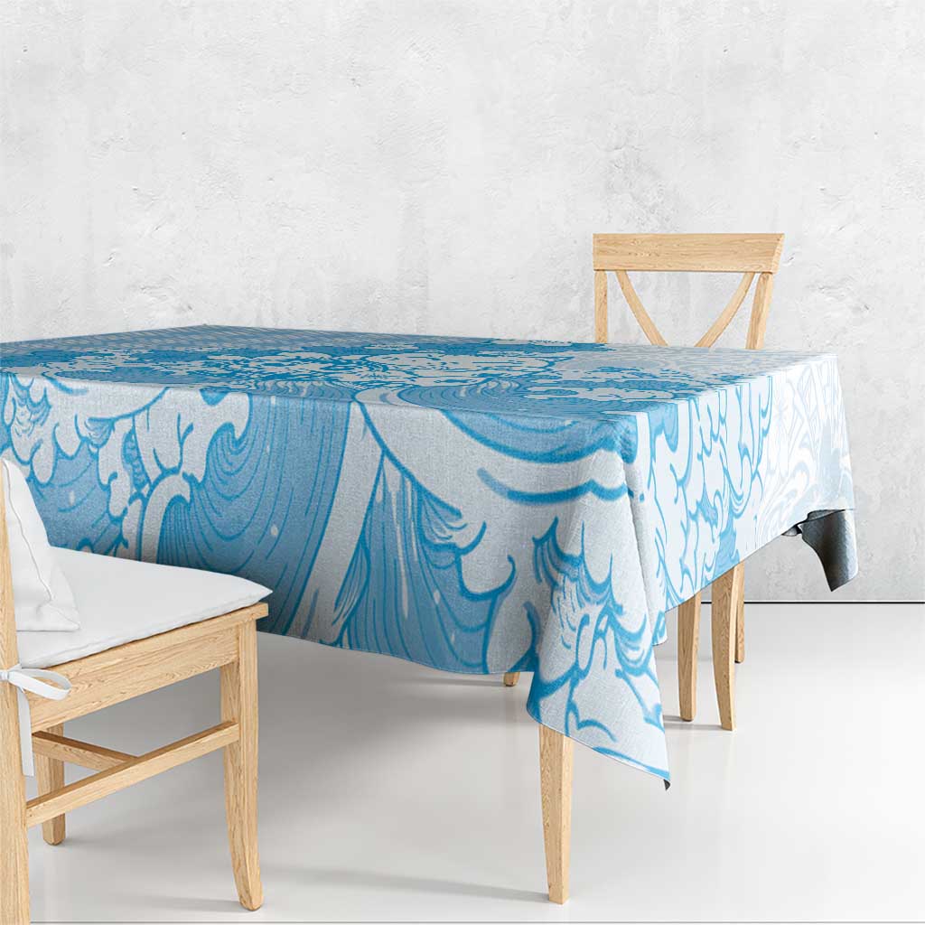 Blue Palaka Hawaiian And Japanese Tablecloth Maneki Neko And Sakura Bloom DT05 - Polynesian Pride