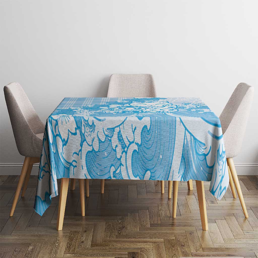 Blue Palaka Hawaiian And Japanese Tablecloth Maneki Neko And Sakura Bloom DT05 - Polynesian Pride