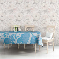 Blue Palaka Hawaiian And Japanese Tablecloth Maneki Neko And Sakura Bloom DT05 - Polynesian Pride