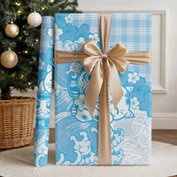 Blue Palaka Hawaiian And Japanese Wrapping Paper Maneki Neko And Sakura Bloom DT05 - Polynesian Pride