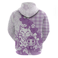 Purple Palaka Hawaiian And Japanese Zip Hoodie Maneki Neko And Sakura Bloom DT05 - Polynesian Pride
