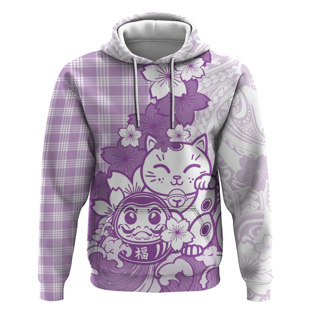 Purple Palaka Hawaiian And Japanese Zip Hoodie Maneki Neko And Sakura Bloom DT05 Pullover Hoodie Purple - Polynesian Pride