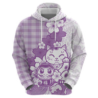 Purple Palaka Hawaiian And Japanese Zip Hoodie Maneki Neko And Sakura Bloom DT05 - Polynesian Pride