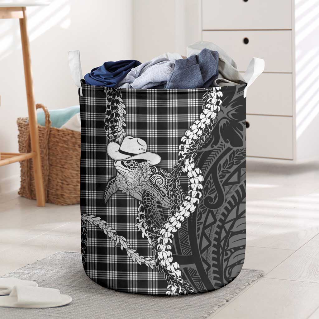 Black Hawaii Palaka Cowboy Turtle Laundry Basket Hawaiian Paniolo Puakenikeni Maile Lei DT05 Black - Polynesian Pride
