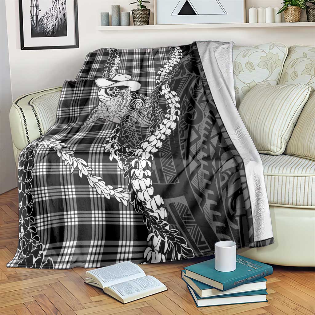 Black Hawaii Palaka Cowboy Turtle Blanket Hawaiian Paniolo Puakenikeni Maile Lei DT05 Black - Polynesian Pride