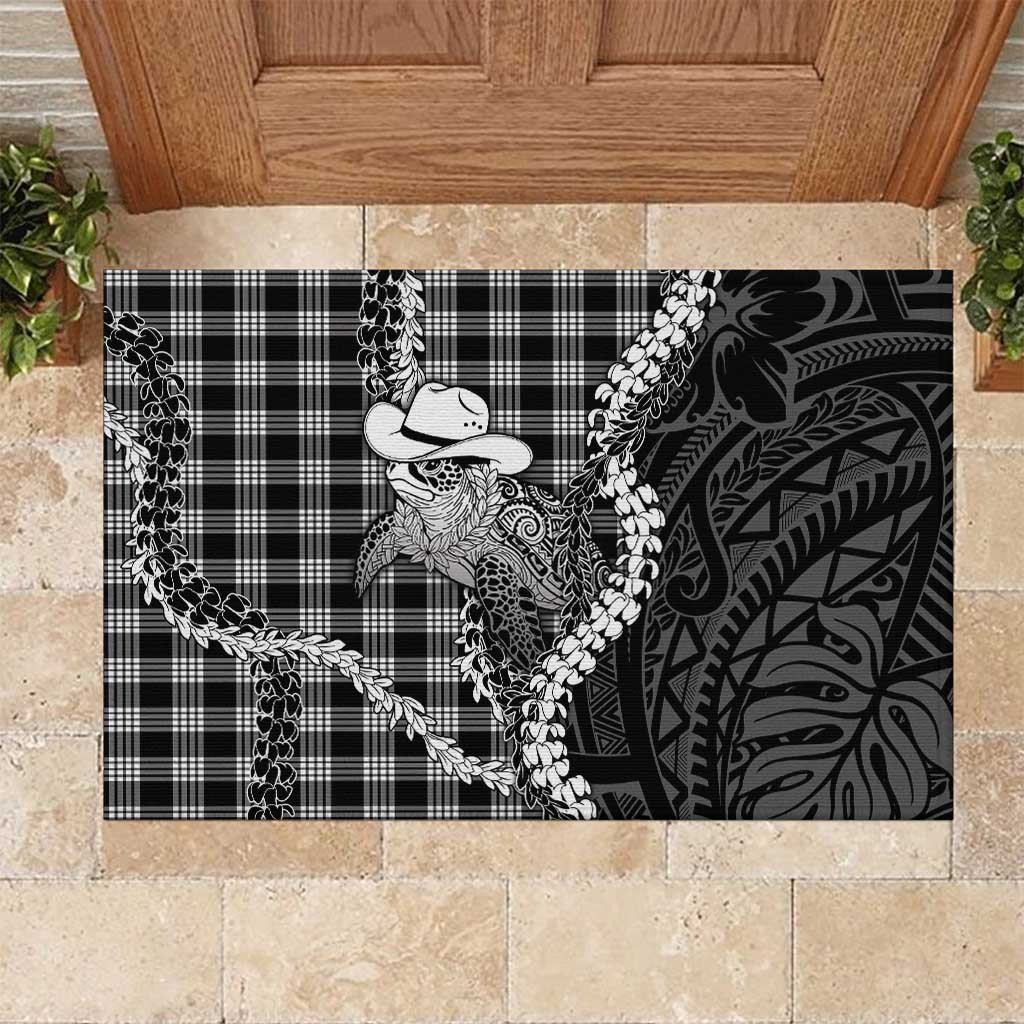 Black Hawaii Palaka Cowboy Turtle Rubber Doormat Hawaiian Paniolo Puakenikeni Maile Lei DT05 Black - Polynesian Pride