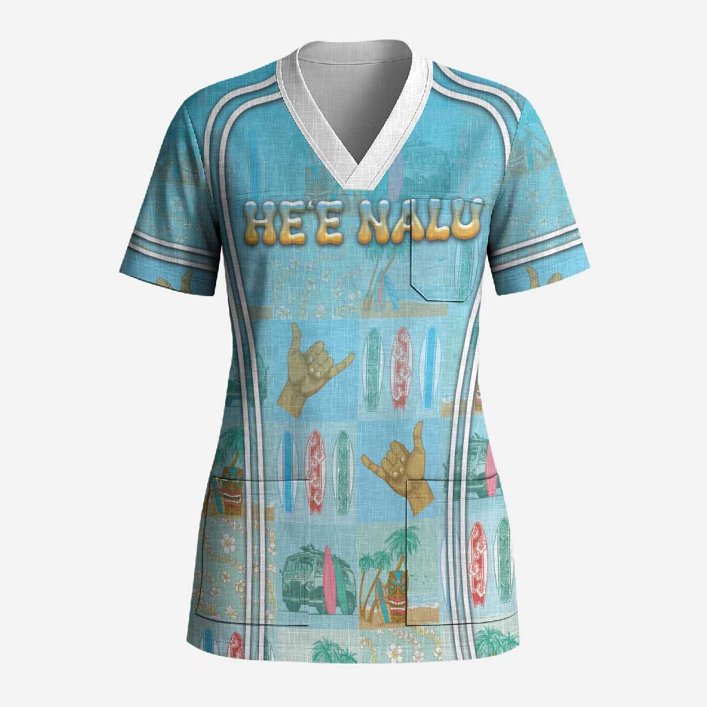 Custom Hawaii Surfing Scrub Top He'e Nalu DT05 Adult Blue - Polynesian Pride