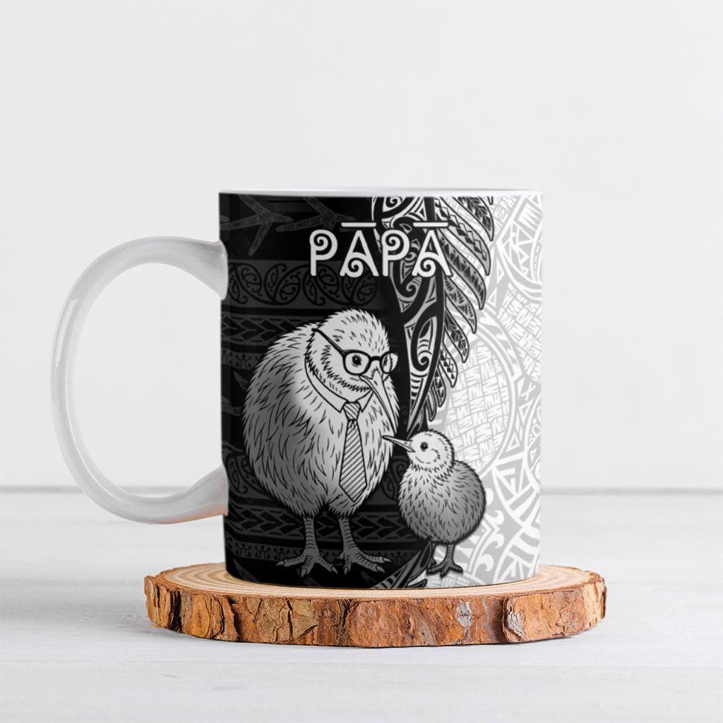 Personalised New Zealand Father's Day Ceramic Mug Papa Kiwi Bird Tribal Pattern DT05 Black - Polynesian Pride