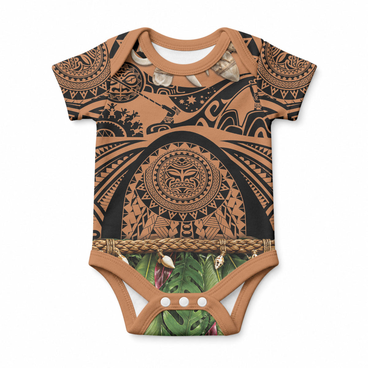 Polynesia Maui Tattoo Inspired Baby Onesie Tropical Leaf Skirt Costume DT05 Beige - Polynesian Pride