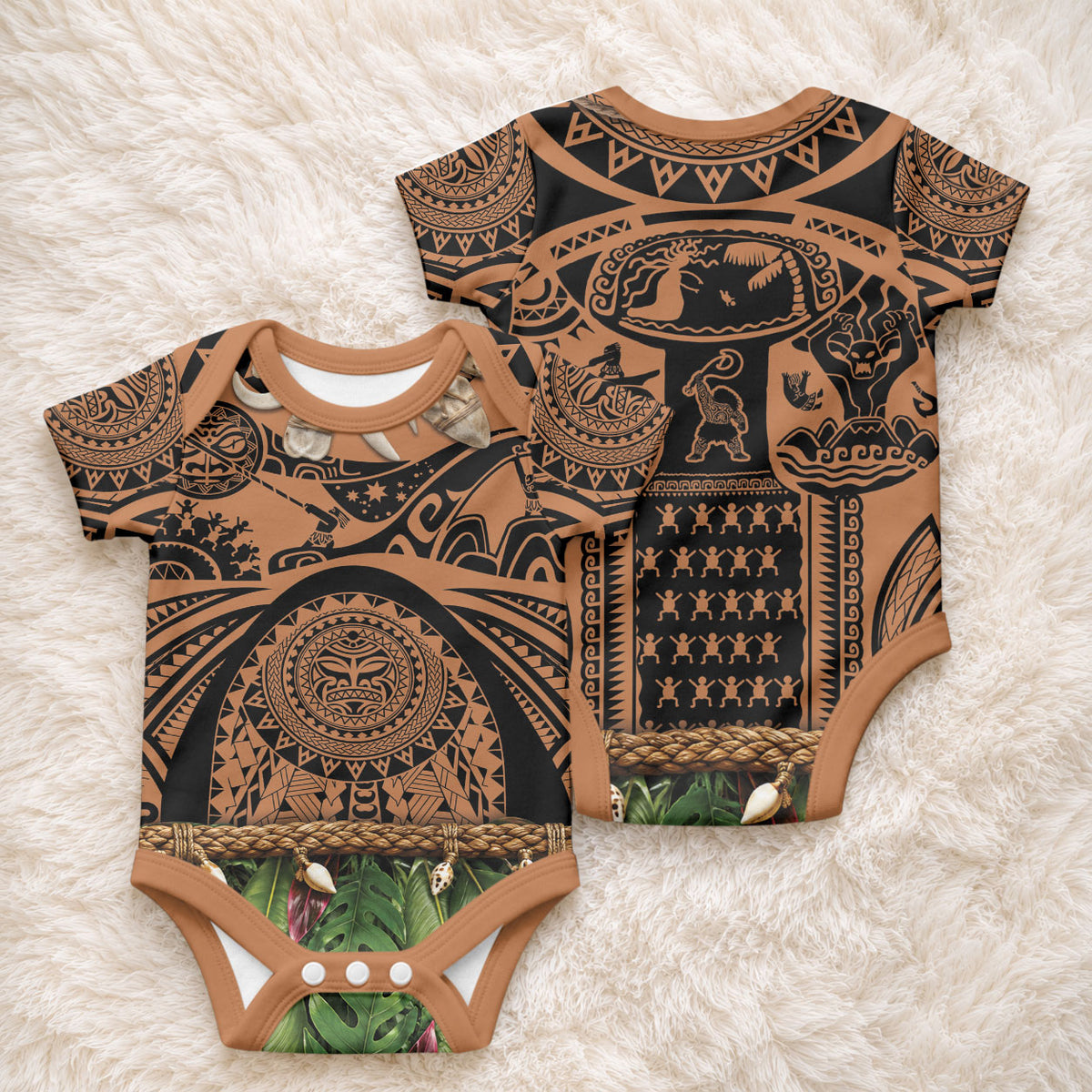 Polynesia Maui Tattoo Inspired Baby Onesie Tropical Leaf Skirt Costume DT05 - Polynesian Pride