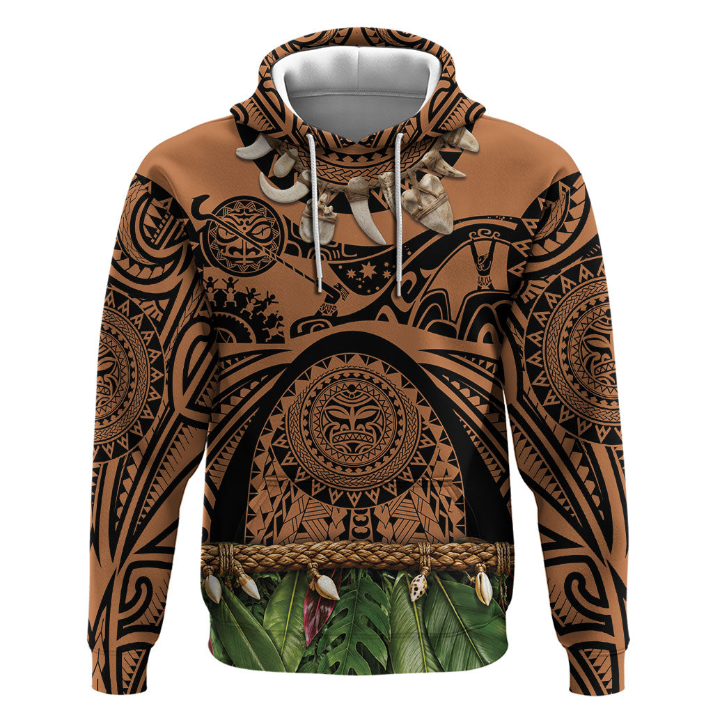 Polynesia Maui Tattoo Inspired Hoodie Tropical Leaf Skirt Costume DT05 Pullover Hoodie Beige - Polynesian Pride