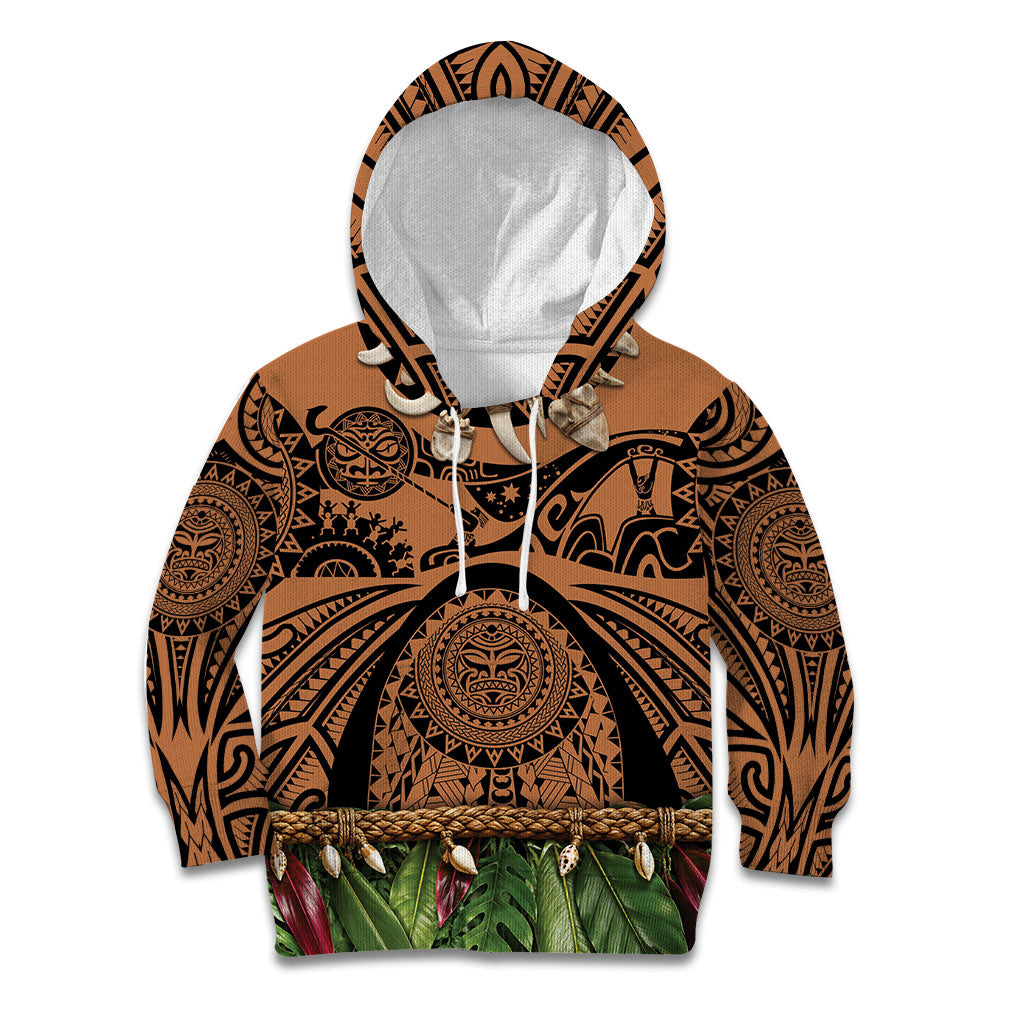 Polynesia Maui Tattoo Inspired Kid Hoodie Tropical Leaf Skirt Costume DT05 Hoodie Beige - Polynesian Pride