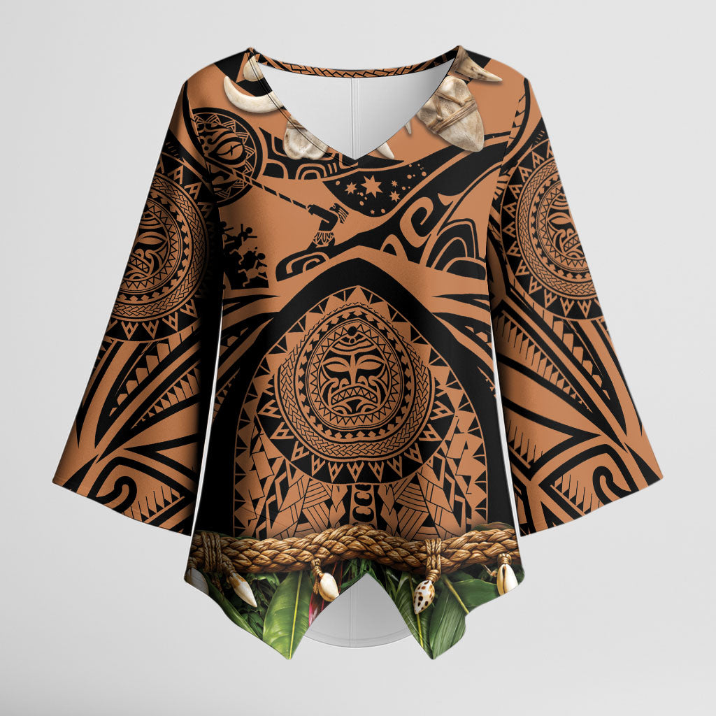 Polynesia Maui Tattoo Inspired Kimono Sleeve Blouse Tropical Leaf Skirt Costume DT05 Female Beige - Polynesian Pride
