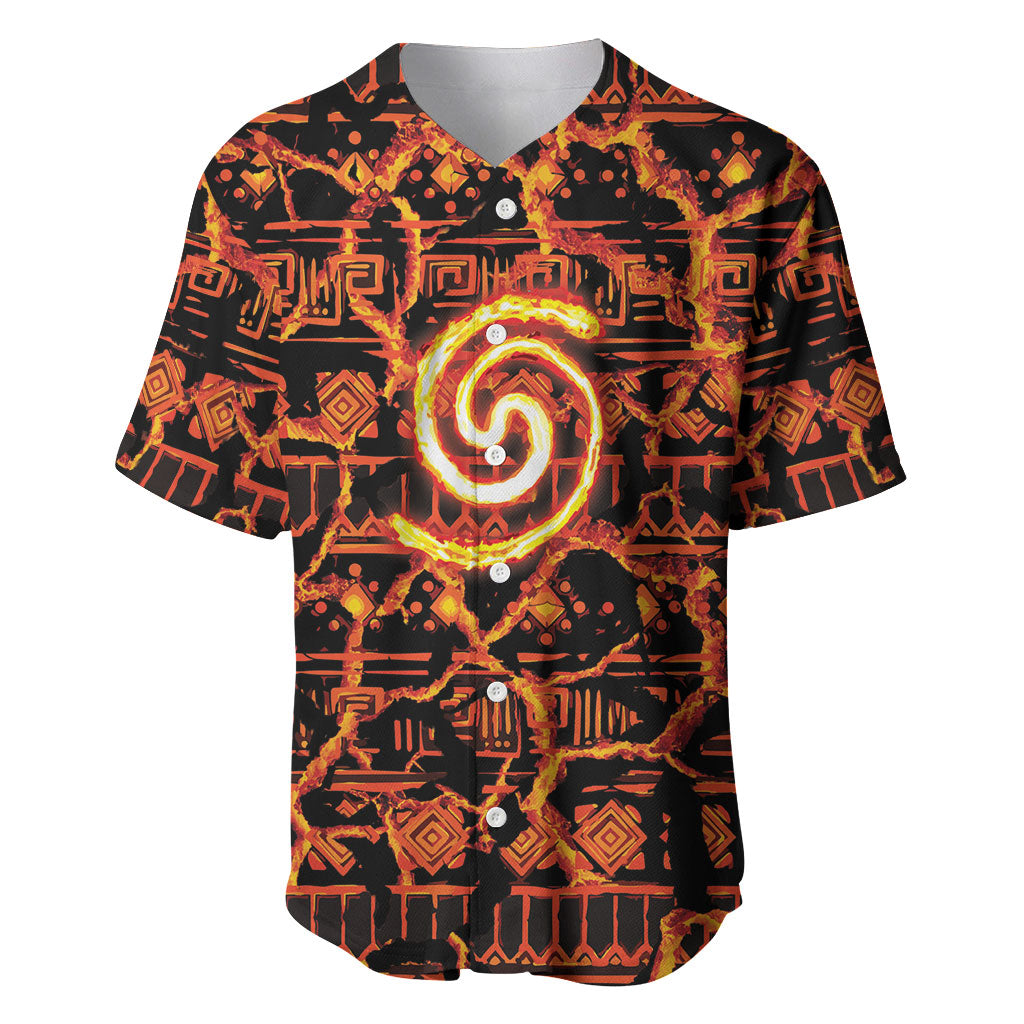 Polynesia Lava Monster Cosplay Baseball Jersey Fiery Glowing Volcano Crack Pattern DT05 Red - Polynesian Pride