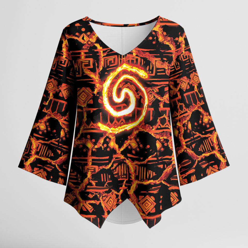 Polynesia Lava Monster Cosplay Kimono Sleeve Blouse Fiery Glowing Volcano Crack Pattern DT05 Female Red - Polynesian Pride