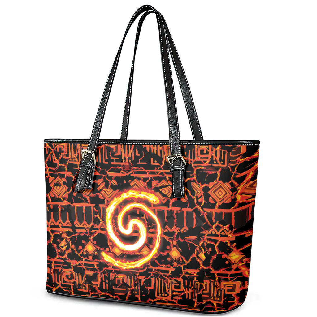 Polynesia Lava Monster Cosplay Leather Tote Bag Fiery Glowing Volcano Crack Pattern DT05 - Polynesian Pride
