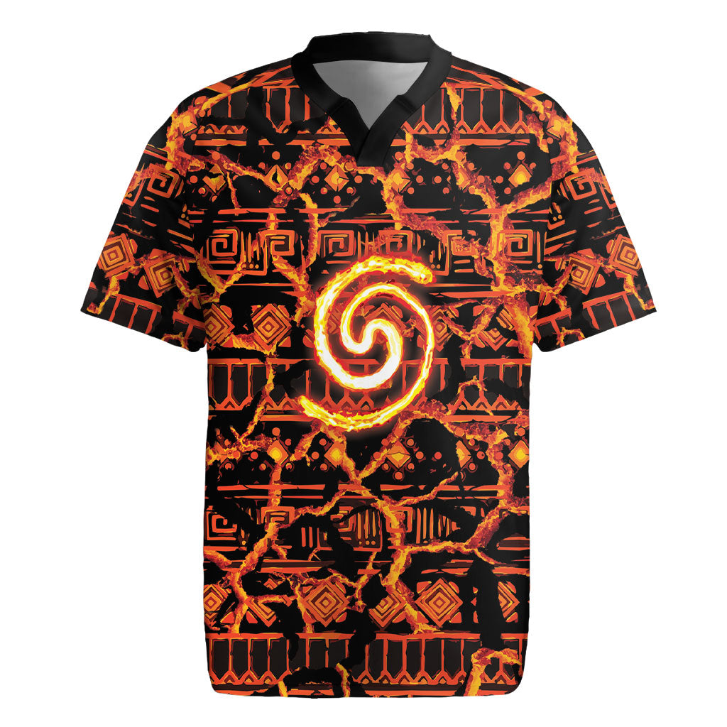 Polynesia Lava Monster Cosplay Rugby Jersey Fiery Glowing Volcano Crack Pattern DT05 Red - Polynesian Pride