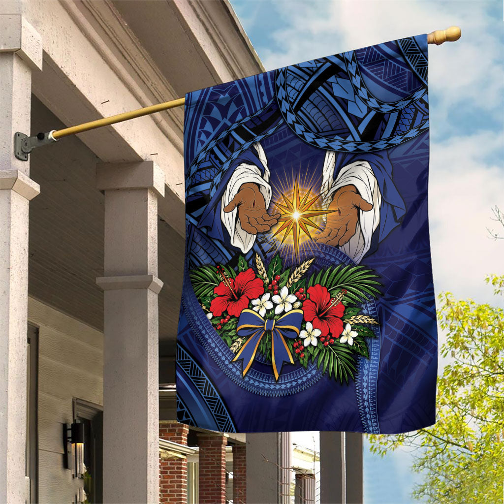 Samoa Manuia Le Kerisimasi Garden Flag Jesus Hands Bethlehem Star Hibiscus