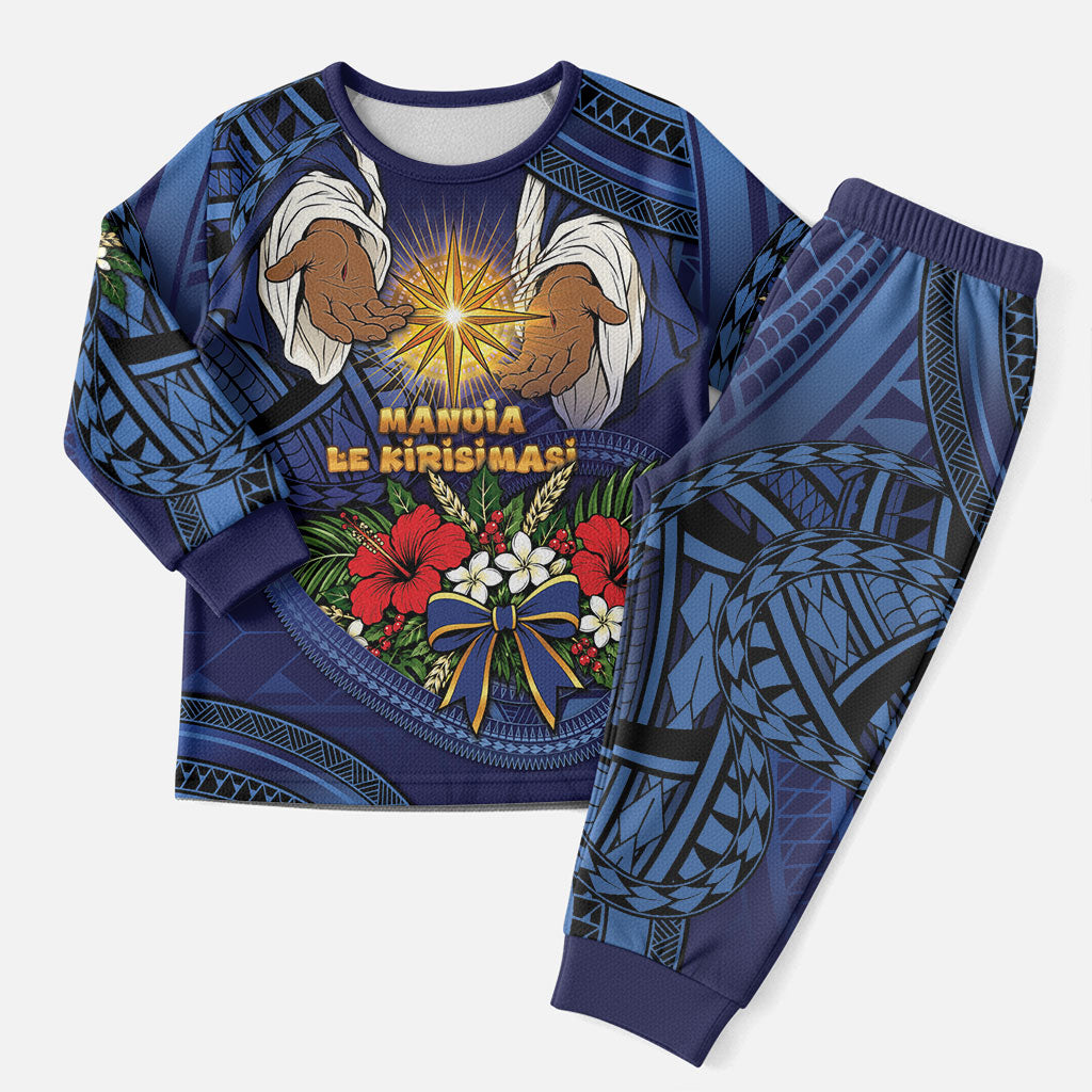 Samoa Manuia Le Kerisimasi Christmas Pajama Set Jesus Hands Bethlehem Star Hibiscus