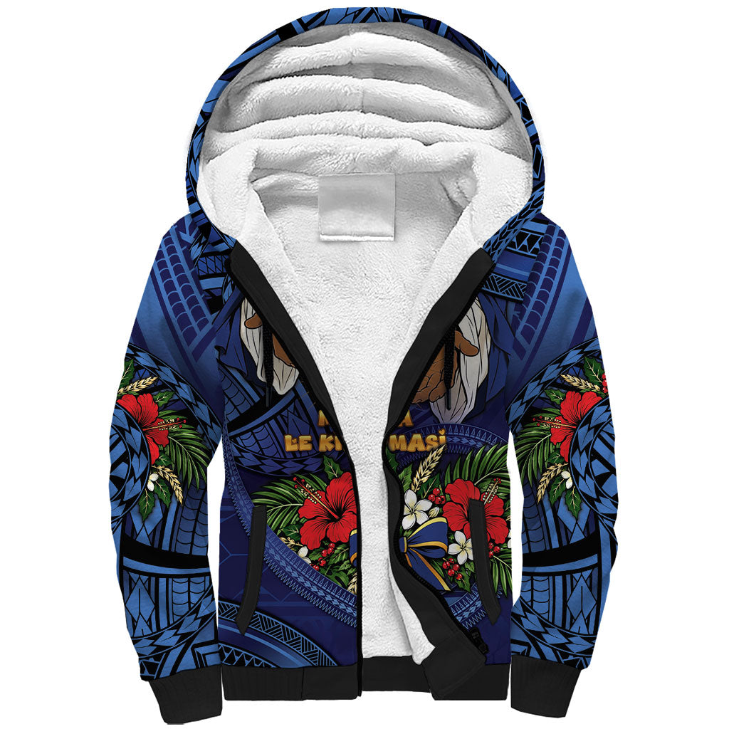 Samoa Manuia Le Kerisimasi Sherpa Hoodie Jesus Hands Bethlehem Star Hibiscus DT05 Unisex Navy - Polynesian Pride