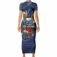 Samoa Manuia Le Kerisimasi Short Sleeve Bodycon Dress Jesus Hands Bethlehem Star Hibiscus DT05 - Polynesian Pride
