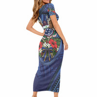 Samoa Manuia Le Kerisimasi Short Sleeve Bodycon Dress Jesus Hands Bethlehem Star Hibiscus DT05 - Polynesian Pride