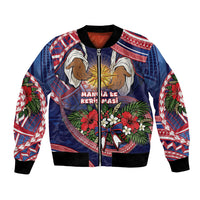 American Samoa Manuia Le Kerisimasi Bomber Jacket Jesus Hands Bethlehem Star Hibiscus DT05 Unisex Navy - Polynesian Pride