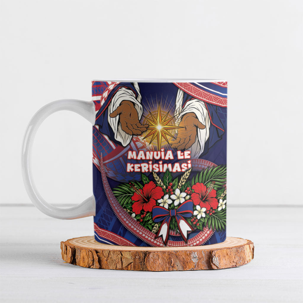 American Samoa Manuia Le Kerisimasi Ceramic Mug Jesus Hands Bethlehem Star Hibiscus DT05 Navy - Polynesian Pride