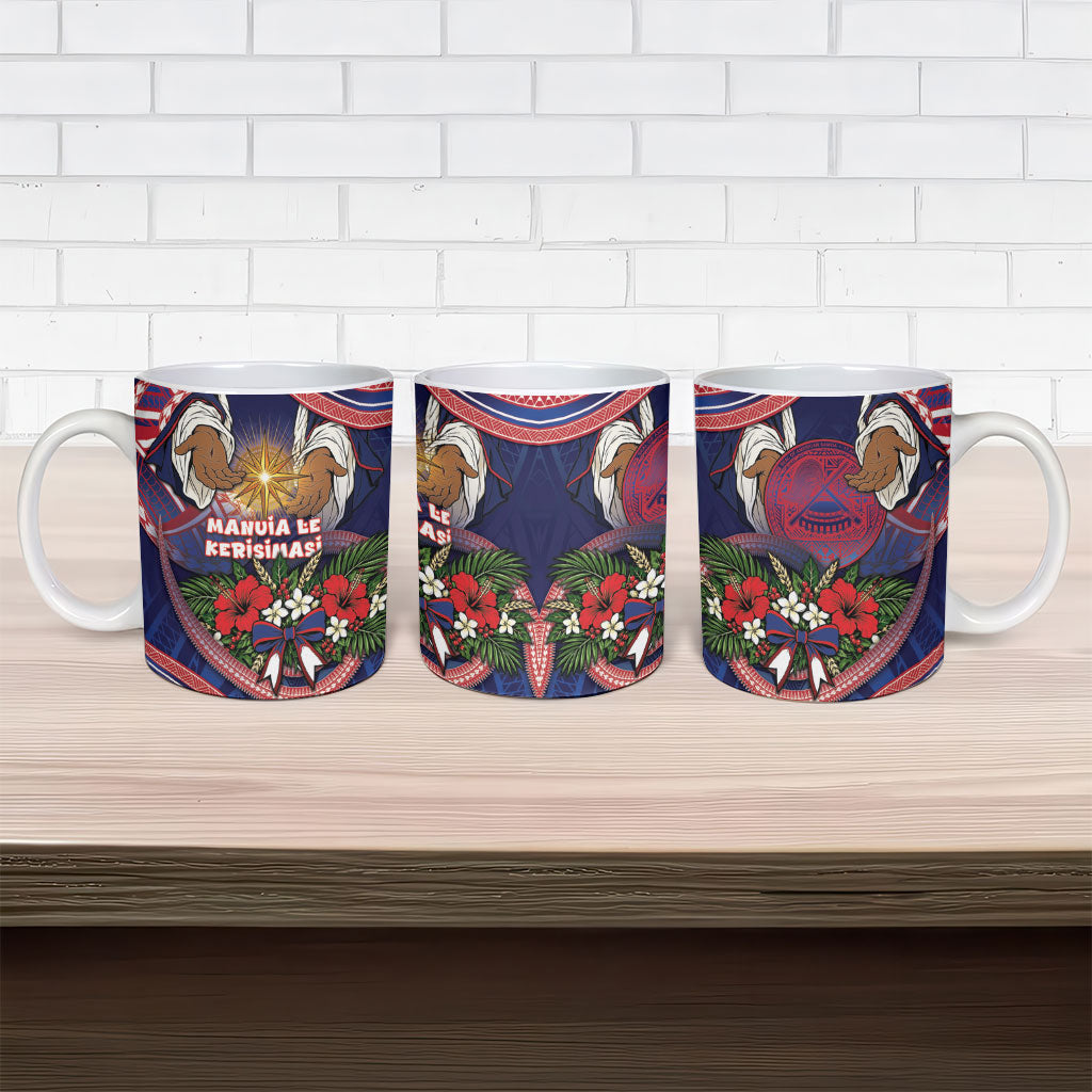 American Samoa Manuia Le Kerisimasi Ceramic Mug Jesus Hands Bethlehem Star Hibiscus DT05 - Polynesian Pride