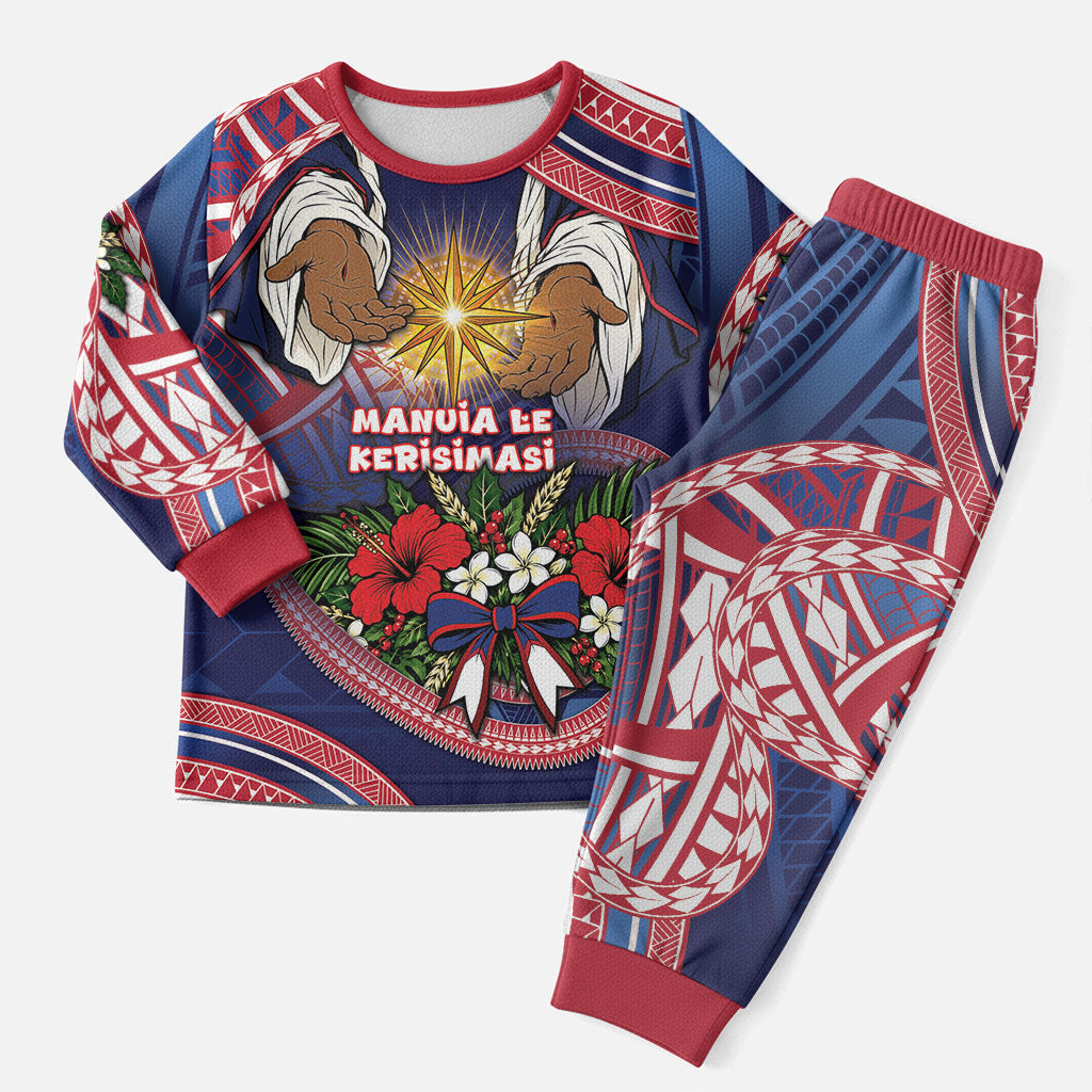 American Samoa Manuia Le Kerisimasi Christmas Pajama Set Jesus Hands Bethlehem Star Hibiscus