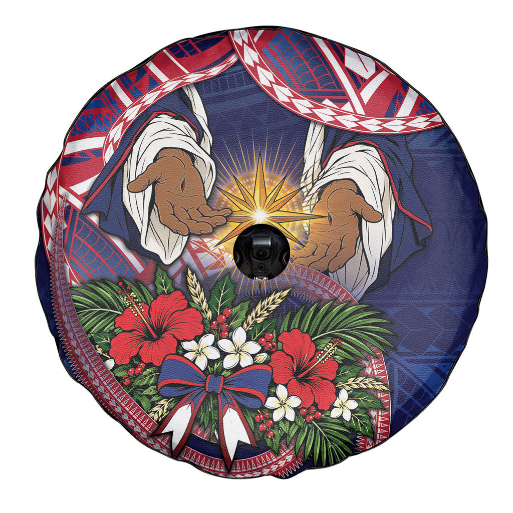 American Samoa Manuia Le Kerisimasi Spare Tire Cover Jesus Hands Bethlehem Star Hibiscus DT05 - Polynesian Pride