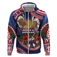 American Samoa Manuia Le Kerisimasi Zip Hoodie Jesus Hands Bethlehem Star Hibiscus DT05 Zip Hoodie Navy - Polynesian Pride