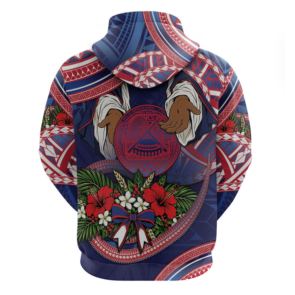 American Samoa Manuia Le Kerisimasi Zip Hoodie Jesus Hands Bethlehem Star Hibiscus DT05 - Polynesian Pride