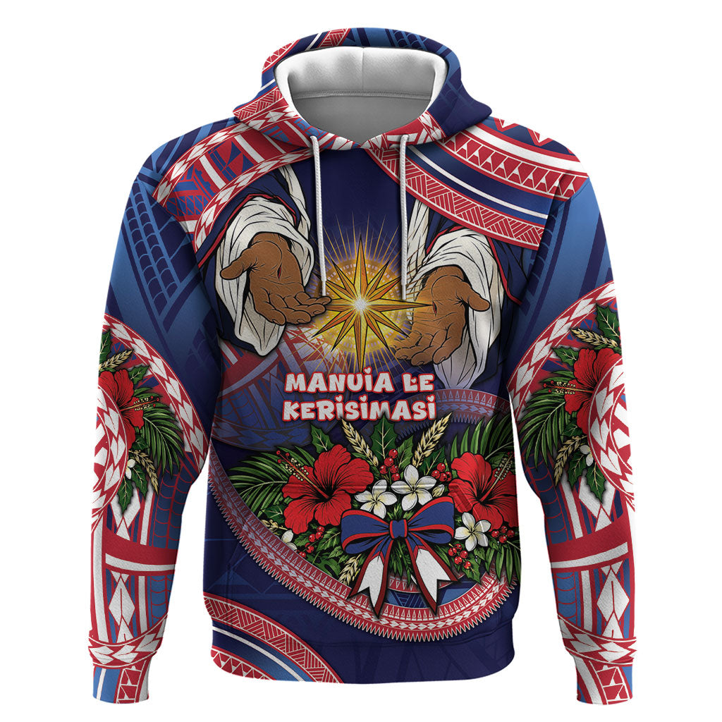 American Samoa Manuia Le Kerisimasi Zip Hoodie Jesus Hands Bethlehem Star Hibiscus DT05 Pullover Hoodie Navy - Polynesian Pride