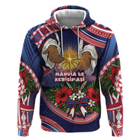 American Samoa Manuia Le Kerisimasi Zip Hoodie Jesus Hands Bethlehem Star Hibiscus DT05 Pullover Hoodie Navy - Polynesian Pride