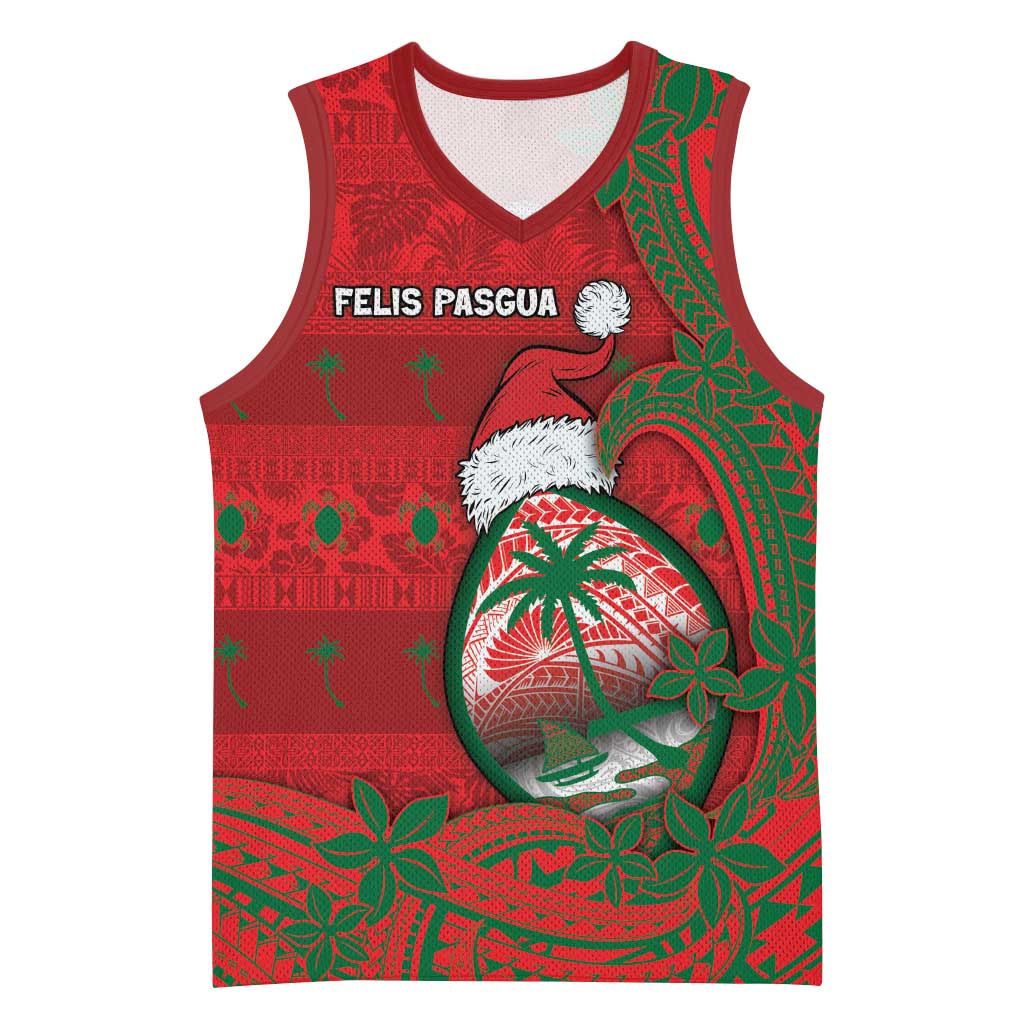 Guam Christmas Basketball Jersey Chamorro Seal Hat Santa Tribal Waves DT05 Unisex Red - Polynesian Pride