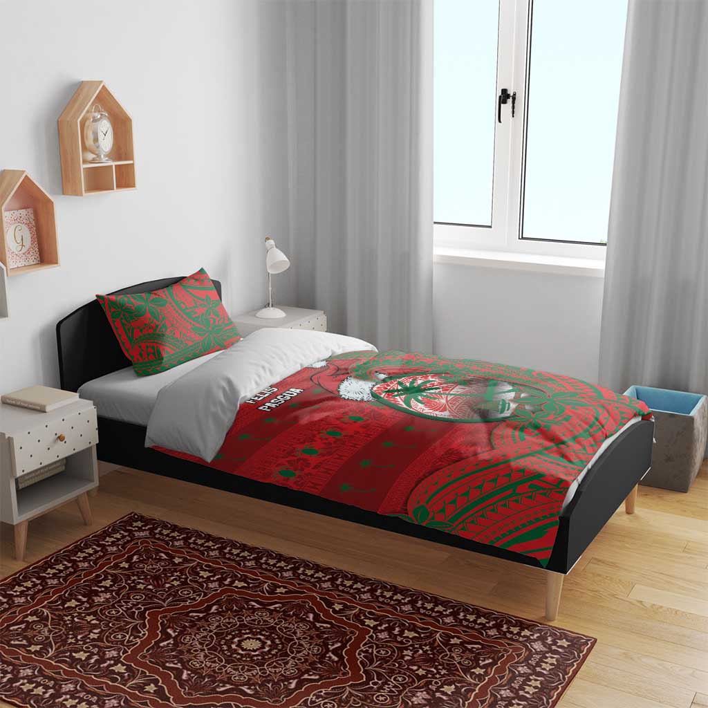 Guam Christmas Bedding Set Chamorro Seal Hat Santa Tribal Waves DT05 - Polynesian Pride