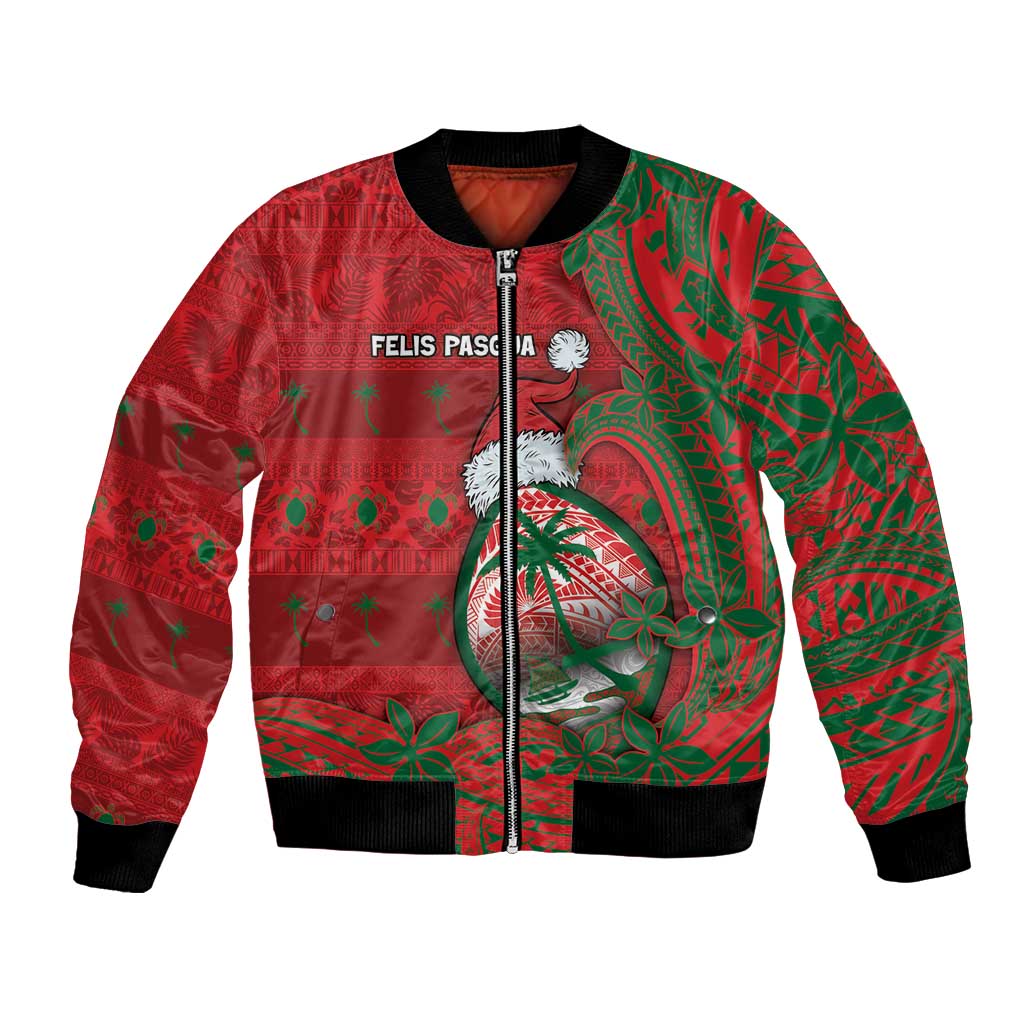 Guam Christmas Bomber Jacket Chamorro Seal Hat Santa Tribal Waves DT05 Unisex Red - Polynesian Pride