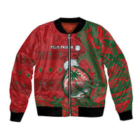 Guam Christmas Bomber Jacket Chamorro Seal Hat Santa Tribal Waves DT05 Unisex Red - Polynesian Pride